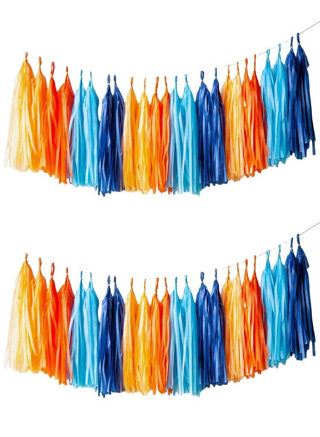 Capesaro Blue and Orange Tassel Garland,Tissue Tassel Banner for Party Decorations,Pack of 20 - Image 1